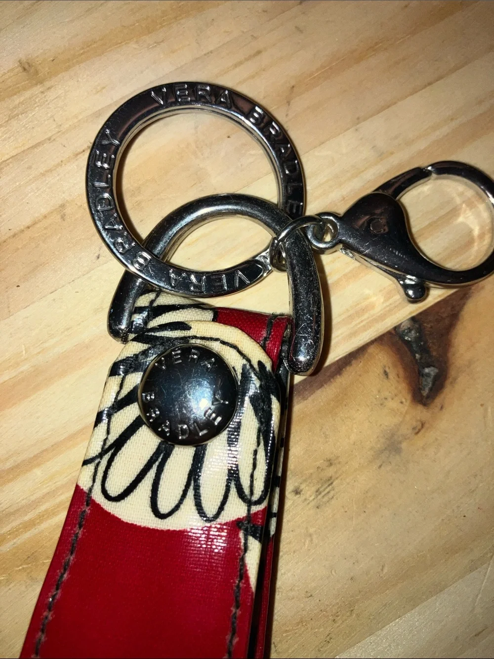 Vera Bradley Red and Cream Floral Key Holder with Metal Hardware